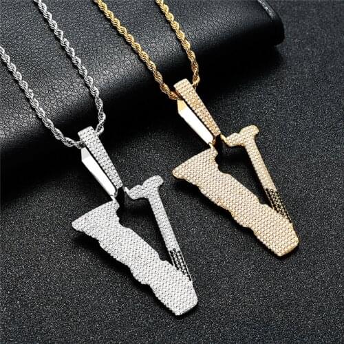 Iced Out Letters Pendant Necklace With Chain 2 Colors AAA Zircon Mens Necklace Fashion Hip Hop Rock Jewelry For Gifts