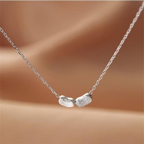 Cute Silver 925 Beans Pendant Necklace For Women Jewelry Exquisite Cubic Zirconia Shiny Chain Clavicle Necklaces Girls Bijou