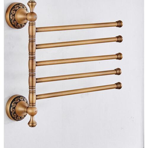 Leyden Antique Brass 5 Swivel Arms Towel Bar,Rotatable Rail Towel Rack Flexible Wall Mounted 5Bars