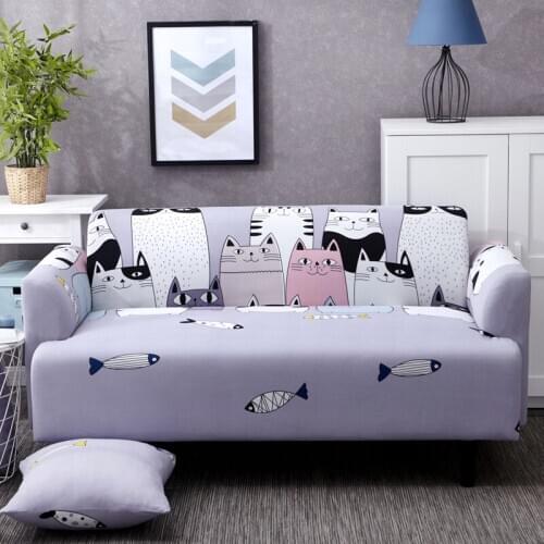 Lovely Cats Spandex Sofa Cover Cute Cats Pattern Sectional Couch Cover All-inclusive Couch Cover Furniture Protector