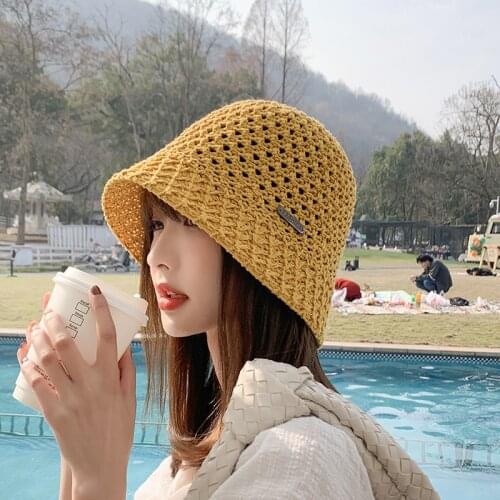 Japanese Style Hollow Sunshade Display Face Small Bucket Straw Hat Ladies Leisure Beach Hat Summer Sunscreen Fisherman Hat