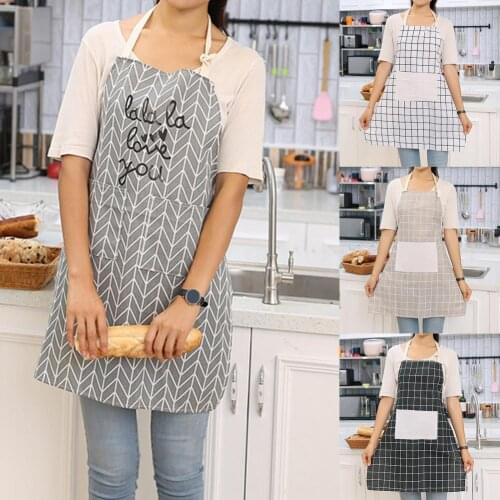 Heat-resistant Kitchen Aprons Plaid Cotton Flax Aprons for Women Men Kitchen Cooking Baking Sleveless Apron BBQKitchen Aprons