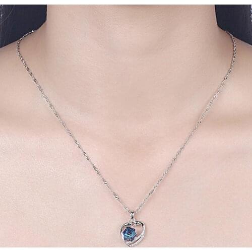 Long Lasting Lady All Match Blue Faux Crystal Necklace for Cocktail Party