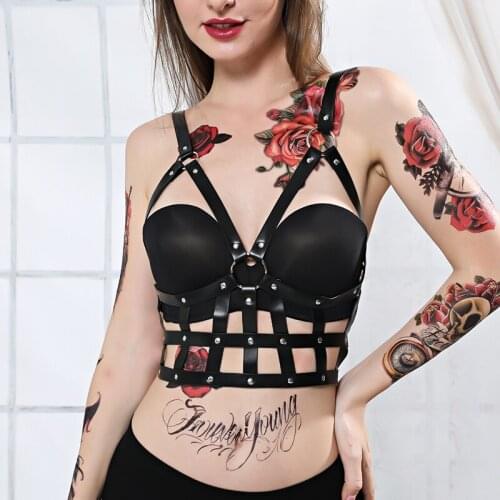 Women Sexy Garter body Bondage cage Sling porno Punk Sitting at home Sexual abuse Fetish lingerie Adjustable strap PU belt