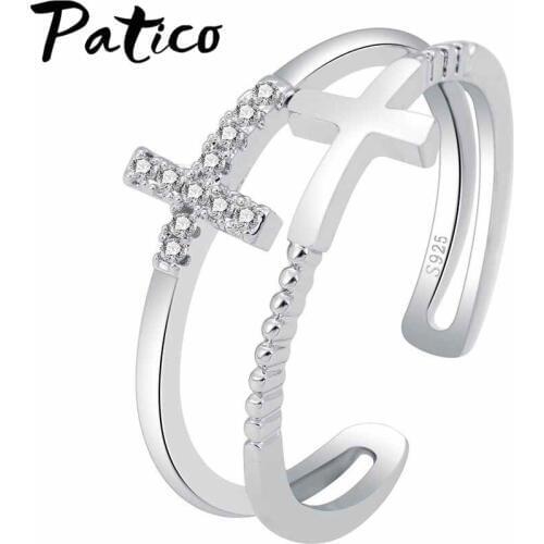 Cross Rings for Women Valentine Present Gifts Fashion 925 Sterling Silver Band Crystal Cubic Zircon Corss Promise Jewelry