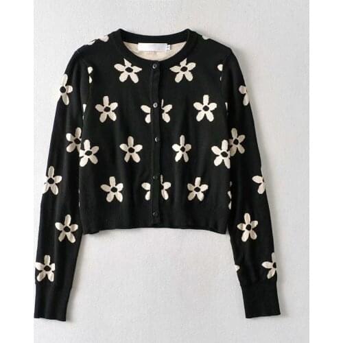 Autumn New Fashion Elegant Top Flower Embroidery Single-breasted Long Sleeve Knitted Womens Sweater 2021 Sweet Cardigan Jacket