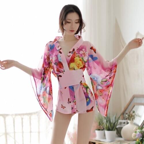 2020 new sexy lingerie womens corset sexy Japanese butterfly print kimono bathrobe uniform temptation suit