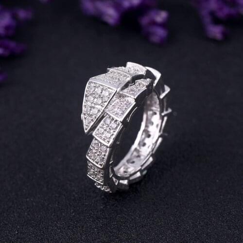 Top Quality Fashion Micro Mosaic AAA+ Zircon Crystals Silver Snake Ring Exquisite Finger Knuckle Chic Ring for Women
