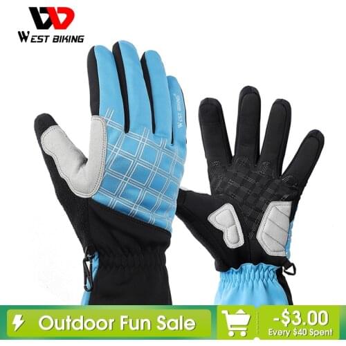 WEST BIKING Winter Cycling Gloves Thermal Full Finger Bike Gloves Touch Screen Windproof Warm Outdoor Sports Ski Bicycle Gloves