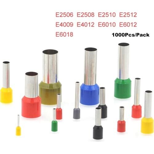 1000Pcs Tube Insulated Cord End Crimp Terminals E2506~E6018 Electrical Wire Cable Connector Brass Ferrules VE 2.5-6mm2 14-10AWG
