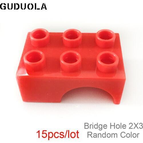 15pcs/lot Bridge Hole Big Bricks Marble Race Run Maze Balls Track Funnel Blocks Duplo Building Blocks Toys