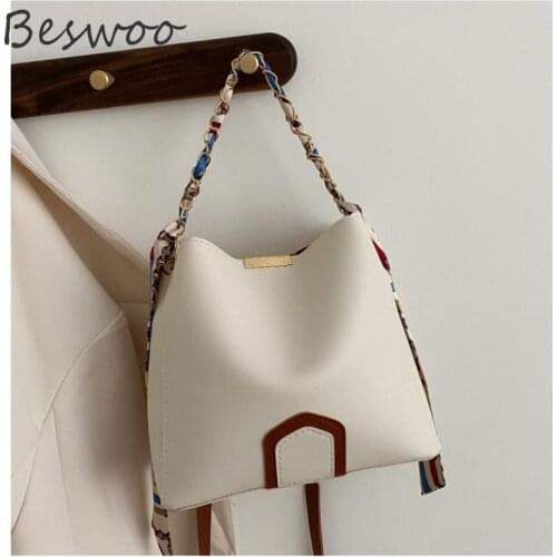 2021 New Womens Single Shoulder Bag PU Fashion All-matching Messenger Bag Scarves Chain Foreign Style Bucket Bag Women Handbags