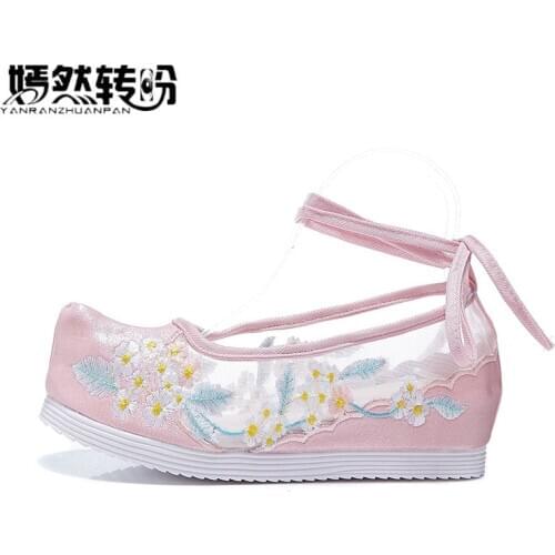 2020 New Chinese Summer Women Flats Gauze Breathable Mesh Floral Embroidery Soft Ballerina Shoes Woman Zapatos Mujer Casual