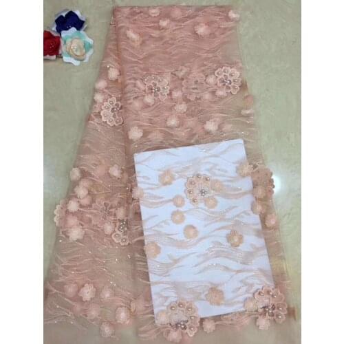 2021 Embroidery Mesh TulLe Lace Fabric 5yards Flower Pattern Beaded African Lace Fabrics Wholesale For Wedding Party FJ2836