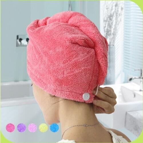 25x65cm Ladys Magic Quick Dry Hair Towels Lovely Drying Bath Towel Head Wrap Hat Makeup Cosmetic Cap Hair Towels Coral Fleece