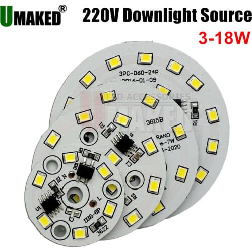 3 5 7 9 12 15 18W AC 220V Led downlight, Driverless led pcb with smd integrated IC driver for downlight direct ac220v