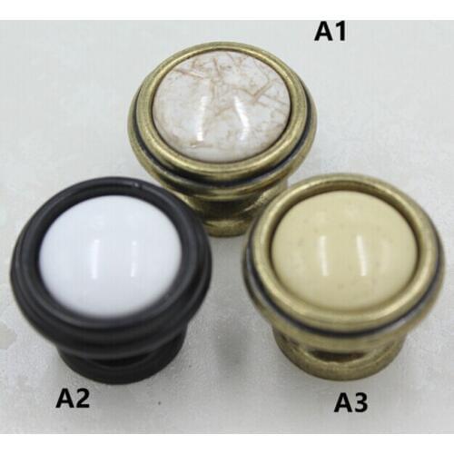 32mm Bronze Kitchen Cabinet Knobs White Ceramic Drawer Pulls Bronze Zinc Alloy Dresser Wardrobe Handle Pulls Knobs