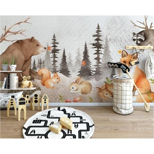 Beibehang Customize new hand-painted Nordic modern fresh white animal childrens room wallpaper papel de parede papier peint
