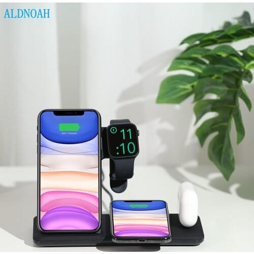 ALDNOAH 15W 4 in 1 Qi Wireless Charger for iPhone 12 11 Pro XS XR X 8 Fast Charging Dock Station For Apple Watch 6 5 AirPods Pro