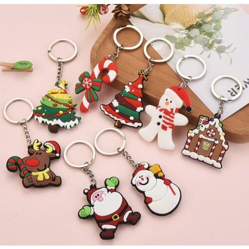 Cartoon Santa Claus Car Keychain Creative PVC Keychains for Backpacks Lovely Christmas Tree Snowman Bag Pendant