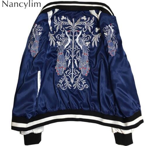 Spring Autumn Satin Baseball Jacket on Both Sides Wear Short Jacket Heavy-duty Embroidered Couple Jackets Femme and Male Street