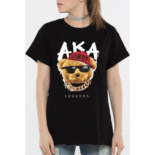 BLINGPAW Graphic T Shirts Teddybear AKA LEGENDS Letter Print T-shirt White Cotton Unisex Tees Base Tshirts Hip Hop Style