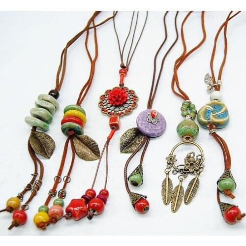 Ceramic ornaments national wind clavicle chain short necklace long simple porcelain beads accessories net red burst necklaces