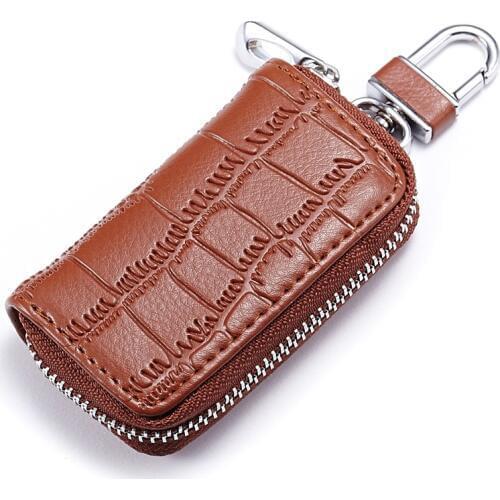 Genuine Leather Zipper Key Wallet Organizer Crocodile Embossed Car Key Bag Men Business Affairs Car Remote Control Pocket