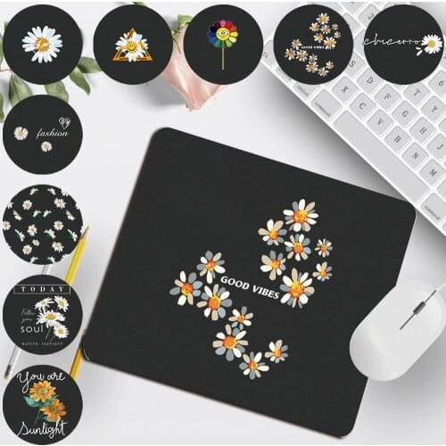 Computer Mousepad Gaming Mouse Mat 25x21cm PU Leather Daisy Pattern Print Series Mouse Pad Waterproof Durable High Quality