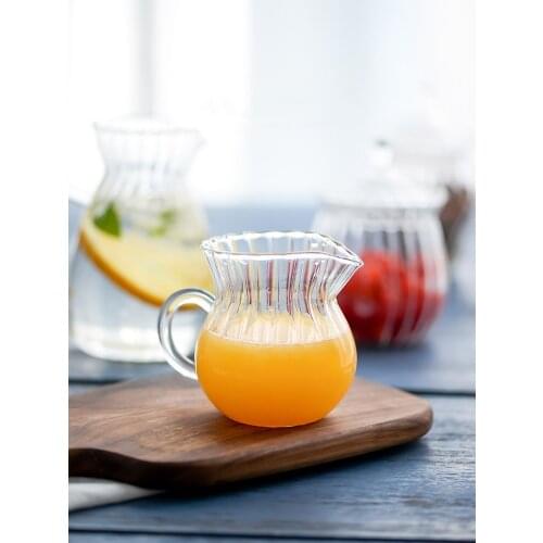 Creative Handmade Glass Striped Milk Pot Milk Can Heat Resistant Glass Coffee Milk Cup Milk Cup Sauce Cup Microwave