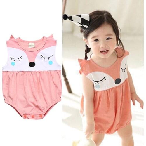 Summer 0-18M Children Pink Princess Bodysuit Baby Girl Clothes Kids Jumpsuit Infant Sleeveless Cartoon Outfits Newborn Sunsuit