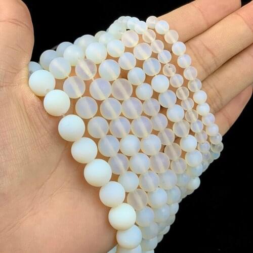 MKTREG Natural Matte White Opal Stone argenon Round Loose bead ball4/6/8/10/12MM Fashion Jewelry bracelet making accessories DIY