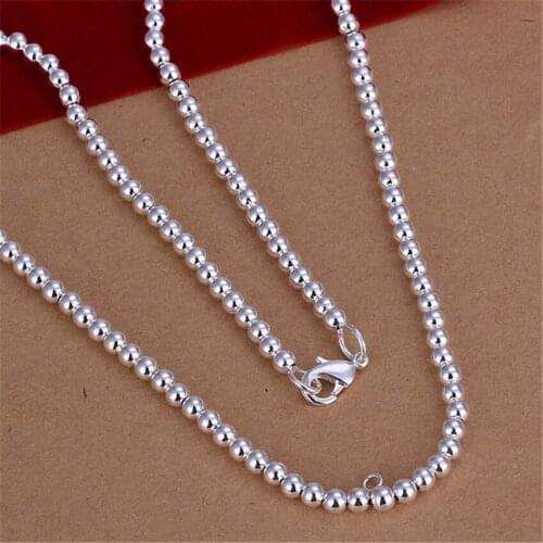 Fashion silver color 4MM beads Necklace charm for women men wedding gift trends Jewelry noble cute N114