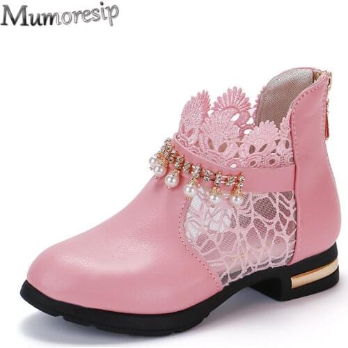 Mumoresip Princess Girls Boots Kids Ankle Boots Lace Fabric Breathable Princess Sweet Children Ankle Shoes Autumn Winter Boots