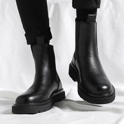 2021 Autumn Winter Men Boots Fashion High-Top Casual Men Leather Shoes Waterproo Non-slip Mens Ankle Booties Warm Leather Boots