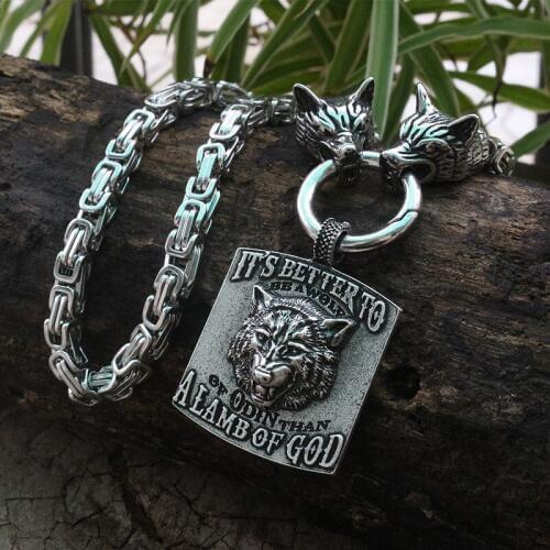 Viking wolf head Men stainless steel necklace with viking wolf pendant norse talisman ethnic jewelry