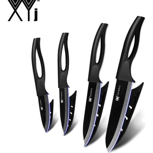 XYj Kitchen Cooking Tool Ceramic Knives Set 3'' 4'' 5'' 6'' Top Quality Slicing Cutting Tool Black Blade Knives Set With Cover