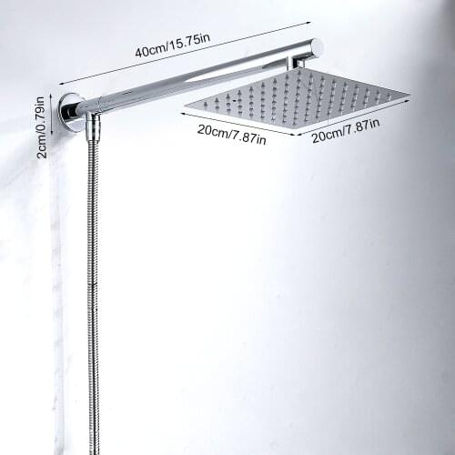 Wall Mounted Rainfall Shower Head Set Chrome 8" Ultrathin Shower Head + Stainless Steel Shower Arm + Srainless Steel Shower Hose