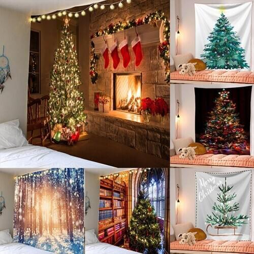 Wall Hanging Tapestry Gorgeous Christmas Tree Fireplace Stockings Gifts Tapestry for Bedroom Living Room Dorm