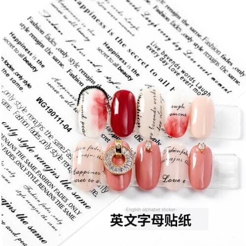 Newest WG-1104 black lettering design 3d stickers nail back glue nail decals template DIY Nail Decoration tips