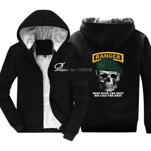 Winter New Cool Hoodie Usa Army Ranger Hoodie New Men Keep Warm Thicken Sweatshirt Hip Hop Jacket Tops Harajuku Streetwear