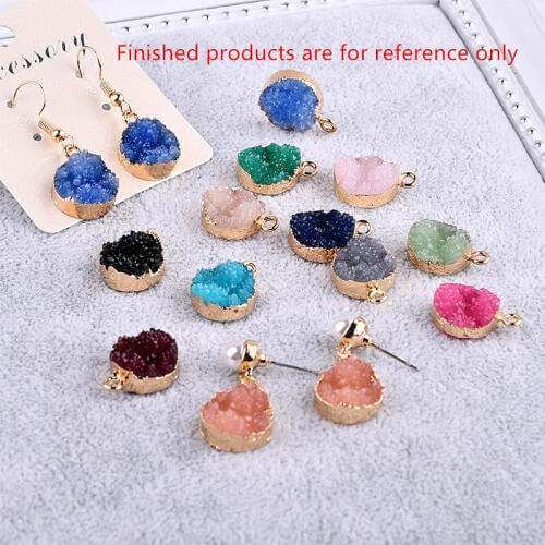 New style 30pcs/lot colorful Resin imitation ore core decoration gold color round shape metal diy jewelry pendants charms