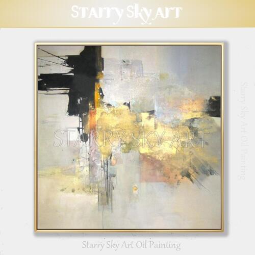 Skilled Artist Handmade High Quality Golden Colors Abstract Oil Painting on Canvas Golden Foil Abstract Grey Wall Art Picture