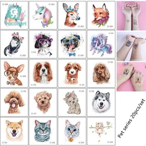 20Pcs/Set Cute Pet Design Body Art Water Transfer Waterproof Temporary Tattoo Stickers For Women Girl Fake Tattoos