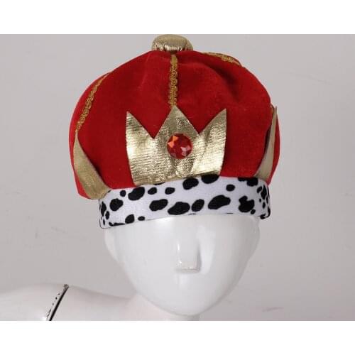 Royal King Plush Cap Red Crown Hat Halloween Party Cosplay Accessories Stage Show Masquerade Props Emperor Hat King Crown Hat