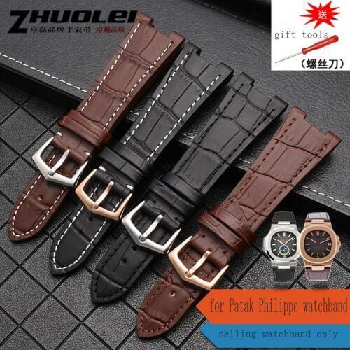 Notched calfskin watchband 25 * 12mm for Patek Philippe mens watch 5712g series watch belt leather watch accessories