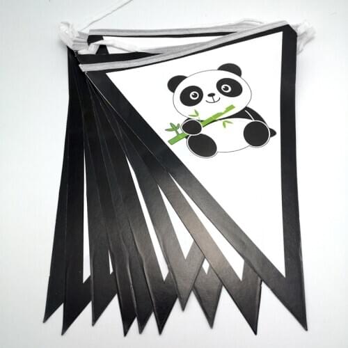 Happy Birthday Boys Favors Flags Panda Theme Hanging Banner Decorations Baby Shower Party Pennants 1Set