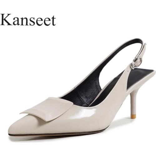 Kanseet Sandals Women 2021 Summer New Fashion Square Buckle Decoration Genuine Leather Shoes Handmade High Heels Women Sandals
