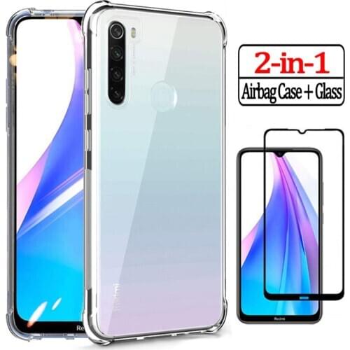 2-in-1 Glass+ Case for Xiaomi redmi 8A Soft Anti-shock Airbag Cover For Xiaomi redmi 8 7A redmi note 9 Pro Glass Cases
