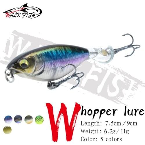 WALK FISH 75mm 90mm Popper Fishing Lure 6.2g 11g Whopper Plopper Bass Lures Floating Rotating Tail Bait Artificial Hard Bait